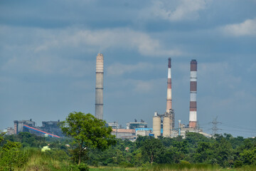 Fototapeta na wymiar Thermal Power station. Long distance view of thermal power station.