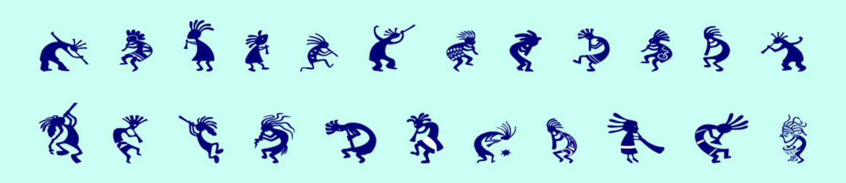set of kokopeli or mythical flute player icon design template with various models. vector illustration