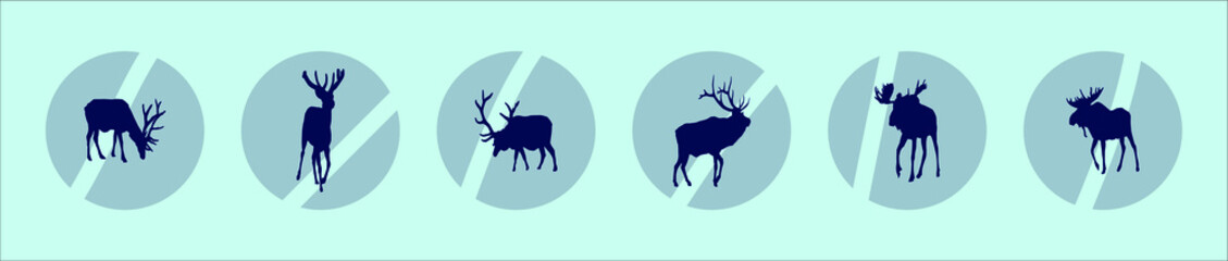 set of deer or caribou cartoon icon design template with various models. vector illustration