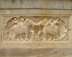 Elephant relief stone carving Jaipur India