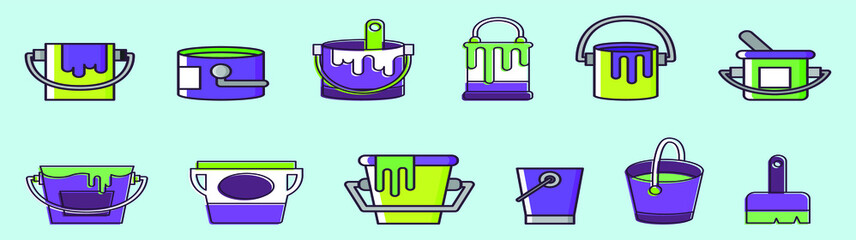 set of tin paint pot icons in trendy flat design vector illustration isolated on blue background