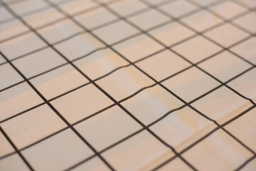A White tablecloth with black grid stripes