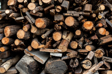 Piles of logs stacked waiting to make charcoal.