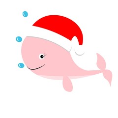 cute christmas animal in santa hat cartoon, character vector illustration	