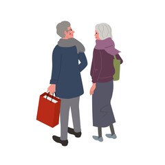 買い物をするシニア　夫婦　イラスト　アイソメトリック
