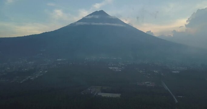 Drone aerial revealing a volcano in Guatemala