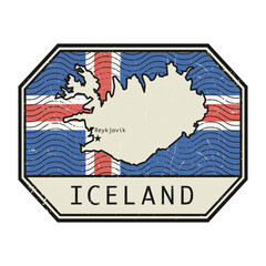 Post Stamp with the map, flag and name of Iceland