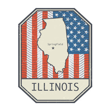 Stamp or sign with the name and map of Illinois, United States