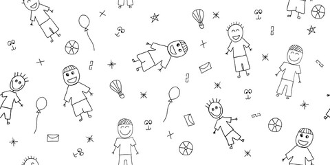 Vector illustration, seamless pattern from kids elements for boys, contours, doodling for paper design, fabric, interior