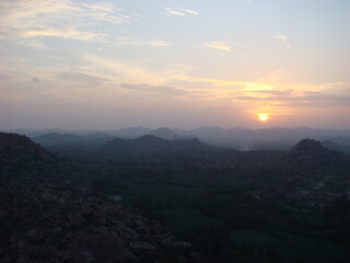 Obraz premium Ancient Civilization, Hampi, India, Ruins, Stone, Hindu Temples, sunrise