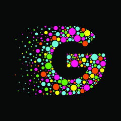 Letter G in Dispersion Effect, Scattering Circles/Bubbles, Colorful vector