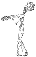 Outlined walking zombie. Vector line art illustration coloring page.