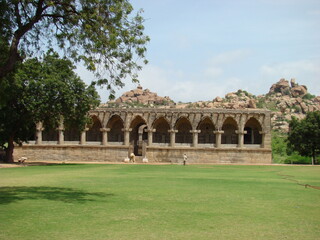 Fototapeta premium Ancient Civilization, Hampi, India, Ruins, Stone, Hindu Temples, elephant stable