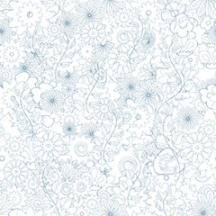 Seamless pattern with folk floral ornament, vector illustration