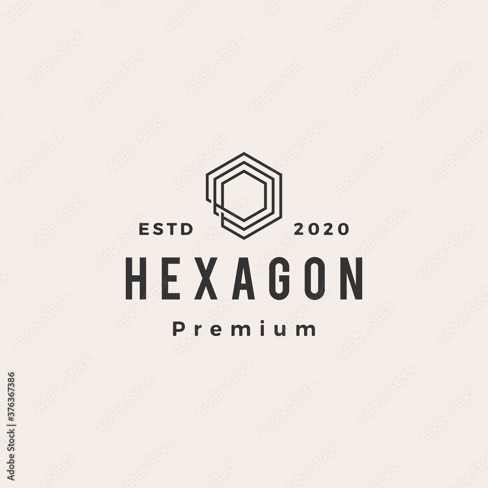 Wall mural hexagon line outline hipster vintage logo vector icon illustration