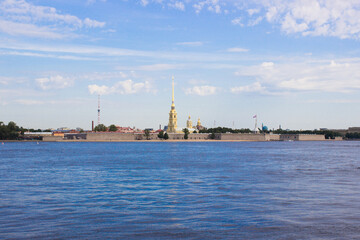 Fototapeta na wymiar View of the Peter and Paul Fortress and the Neva River in St. Petersburg, Russia