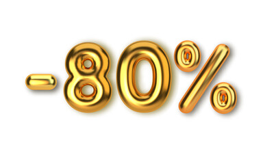 80 off discount promotion sale made of realistic 3d gold balloons. Number in the form of golden balloons. Template for products, advertizing, web banners, leaflets, certificates and postcards. Vector.