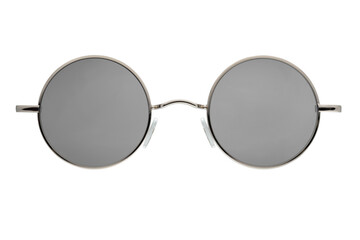 Round gray mirror gun metal sunglasses isolated on white
