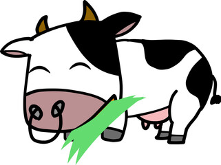 牧草を食べる可愛い牛のイラスト
