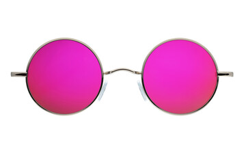 Round pink mirror gun metal sunglasses isolated on white