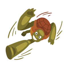 Fast Funny Turtle Running, Tortoise Animal Cartoon Character Speed Leader Vector Illustration on White Background