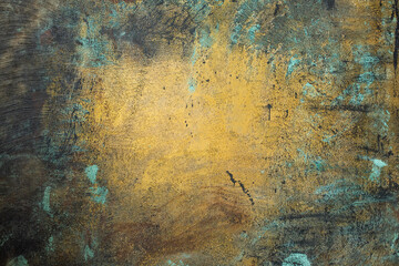old vintage wall with bronze paint, mock up for design, paint strokes and splashes on the wall, background for interior