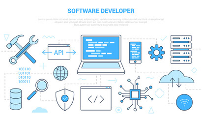 software developer concept with icon set template banner with modern blue color style