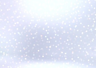 Winter decorative white gloss empty 3d background covered brilliant stars. Holiday glitter pattern.