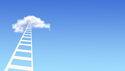 Horizontal banner with stair in cloud on blue sky background