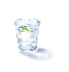 コップの水に浮かぶハーブ