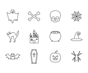 Halloween icon set. Vector illustration, flat design.