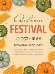 Autumn Harvest Festival banner template. Background with pumpkins and place for text