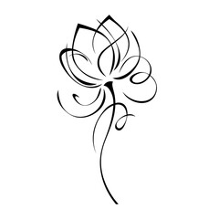 blooming flower 90. one stylized blooming flower on a short stalk without leaves in black lines on a white background