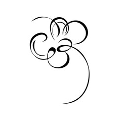 blooming flower 92. one stylized blooming flower on a short stalk without leaves in black lines on a white background