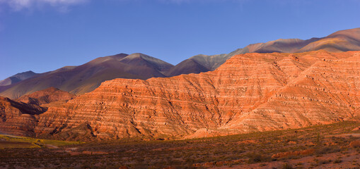 Colorful mountain landscape in the upper Calchaqui valley near the village of La Poma in north Argentina