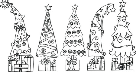 vector cartoon Christmas tree set