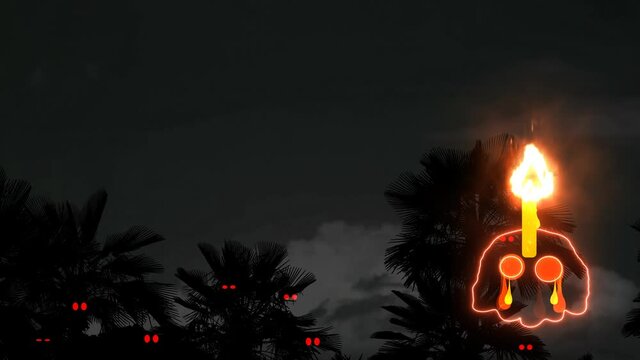 Flame was gradually getting stronger from the candle as the wind was blowing and the skulls cry harder and harder on night cemetery