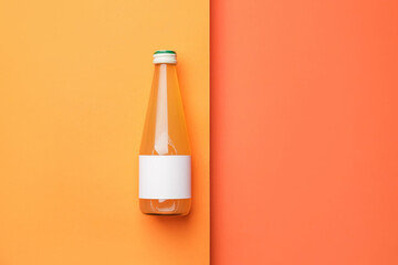 Bottle of juice on color background