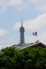 Obraz premium Punta de Torre Eufel con bandera Francesa