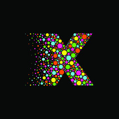 Letter X in Dispersion Effect, Scattering Circles/Bubbles,Colorful vector