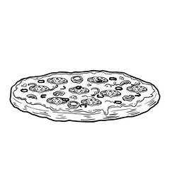 Pizza Hand Drawn Black Thin Line. Vector