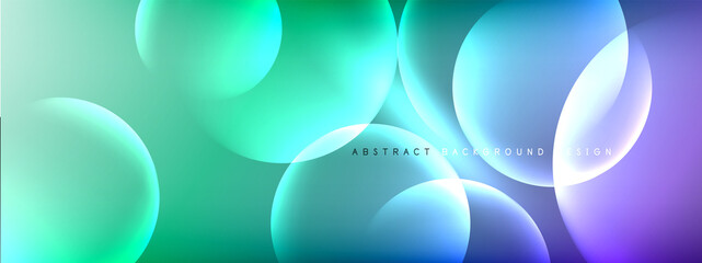 Vector abstract background liquid bubble circles on fluid gradient with shadows and light effects. Shiny design templates for text