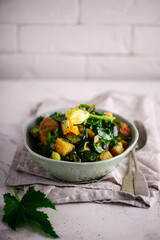 Zucchini and bread warm salad.style vintage