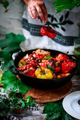Greek stuffed peppers yemista...selective focus
