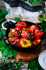 Greek stuffed peppers yemista...selective focus