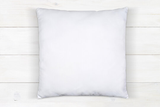 White Throw Pillow Mockup Atop White Wood Background