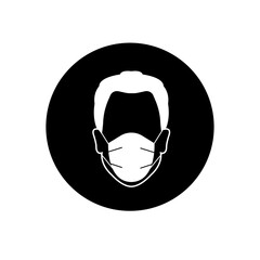 Man in face mask  pictogram of disease prevention.