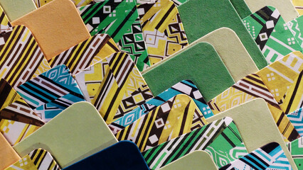 Multi vintage series design cards assembled decorative background. Folk vintage design in linear colors change, for abstract, background, mockup.