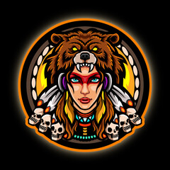 American indian esport logo mascot design.