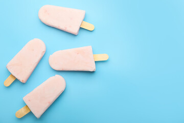 Tasty watermelon ice-cream on color background